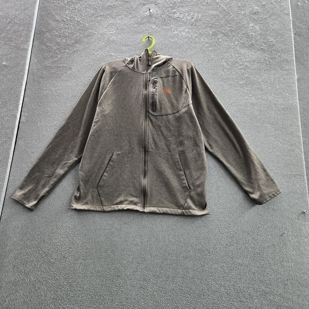The North Face Men Hoodie Large Brown‎ Fleece Full Zip Logo Pockets Long Sleeve